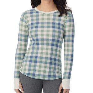 #1451 Cuddl Duds Cozy Stretch Thermal Crewneck Top - Green Plaid